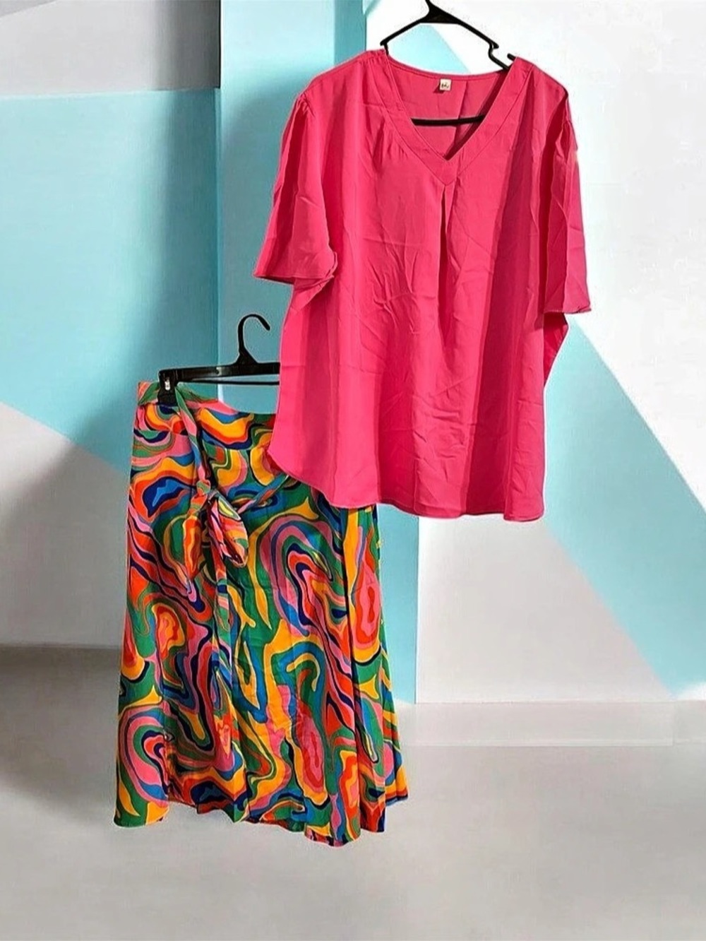Pink Blouse with matching abstract skirt